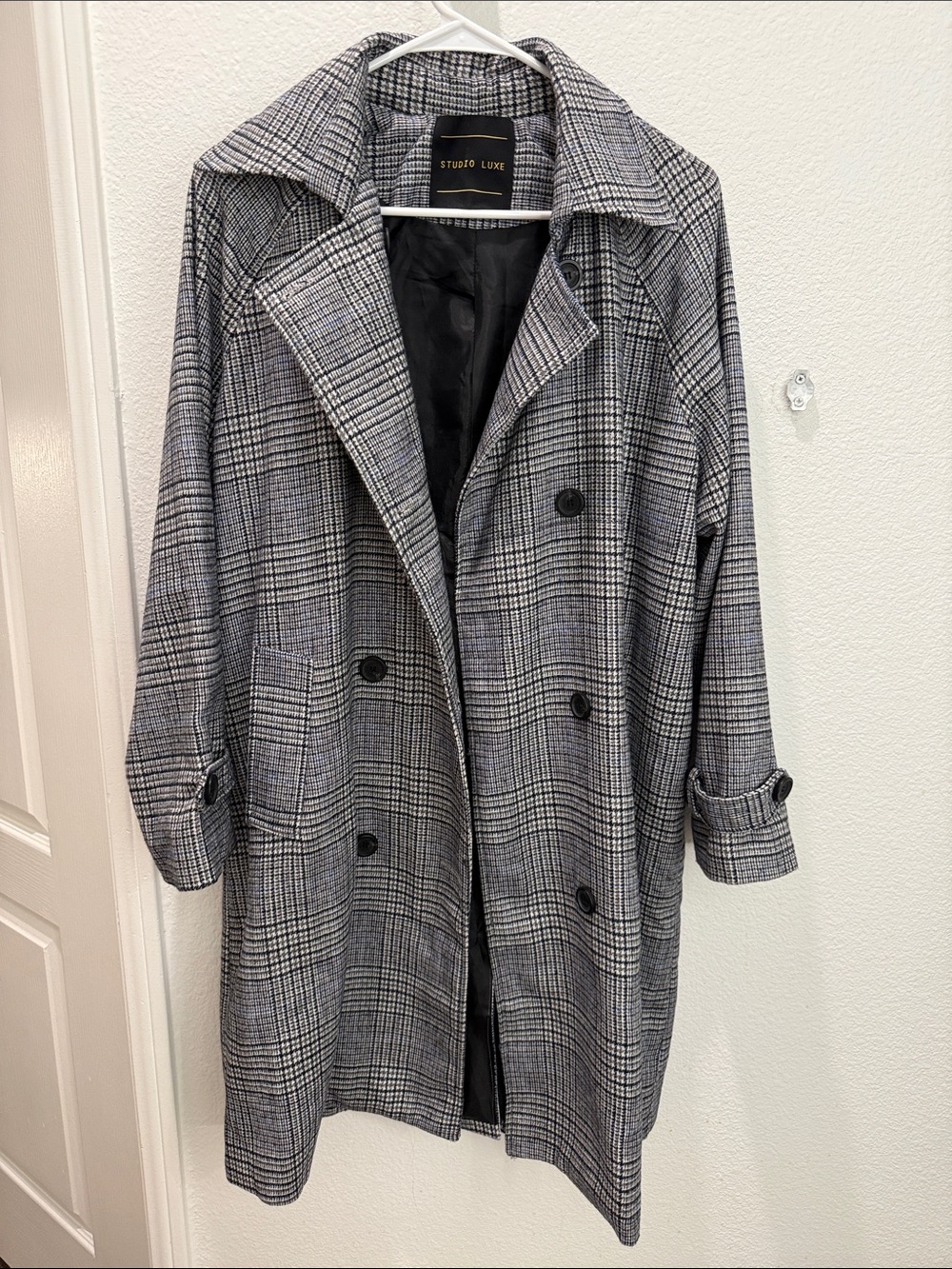 Oversized Plaid Double-Breasted Trench Coat